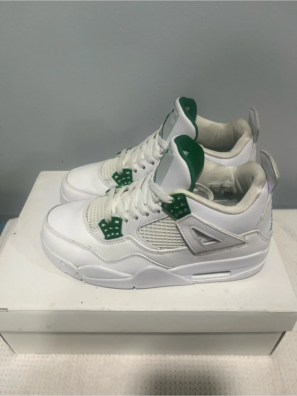 Nike White and Green Air Jordan 4 Retro Metallic Green